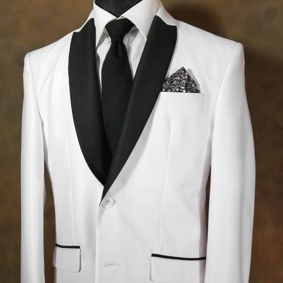 Men's Dark Silver & Black Sequin Pre-Folded Pocket Square Insert - Point Design - Picture 2 of 6